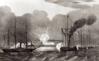 Marinebombardement von Vera Cruz, März 1847, veröffentlicht von Currier und Ives, 1847